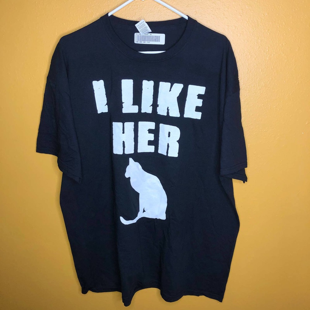 I Like Her Cat Shirt Black Graphic T-Shirt New 2XL